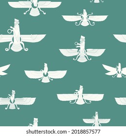 Seamless pattern with ancient  sumerian symbol Faravahar for your project