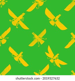 Seamless pattern with ancient  sumerian symbol Faravahar for your project