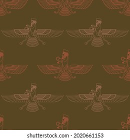 Seamless pattern with ancient  sumerian symbol Faravahar for your project