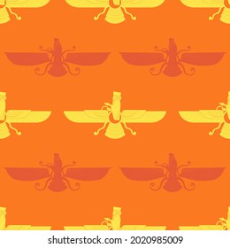 Seamless pattern with ancient  sumerian symbol Faravahar for your project