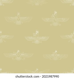 Seamless pattern with ancient  sumerian symbol Faravahar for your project