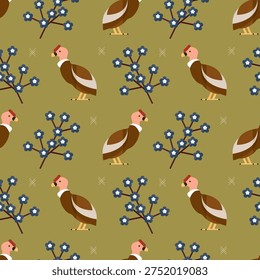 seamless pattern Andean condor bird animal Andes South America mountains on green background vector wallpaper textile giftwrap fabric