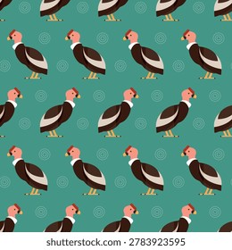seamless pattern Andean condor bird animal Andes South America mountains on blue background vector wallpaper textile giftwrap fabric