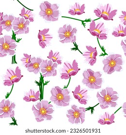 A seamless pattern of Anemone flower. vector illustration. flower background.