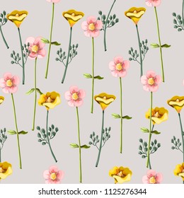 Seamless pattern with anemone flowers. 