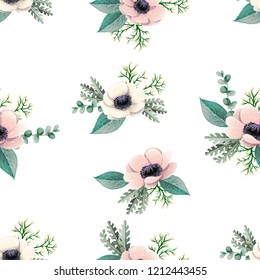 Seamless pattern with  anemone flowers.