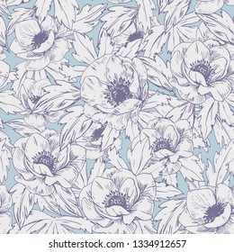 Seamless pattern with anemone flowers. Vector illustration