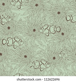 seamless pattern with anemones and fishes