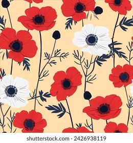 Seamless pattern of Anemones Minimalist abstract floral pattern Ideal for textile design