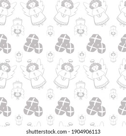 seamless pattern angel and english cross buns, doodle vector