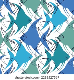 Seamless pattern with angelfish. Vector fishes doodles seamless pattern cute hand drawn illustration