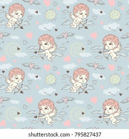 Seamless pattern with angels and cupids Valentine's Day to create a design