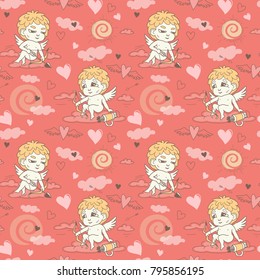 Seamless pattern with angels and cupids Valentine's Day to create a design
