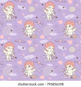 Seamless pattern with angels and cupids Valentine's Day to create a design
