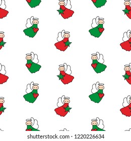Seamless pattern with angels and stars. Vector illustration. Merry Christmas.