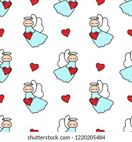 Seamless pattern with angels. Valentine's Day. Love.