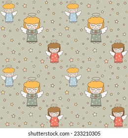 Seamless pattern. Angels. Vector illustration.