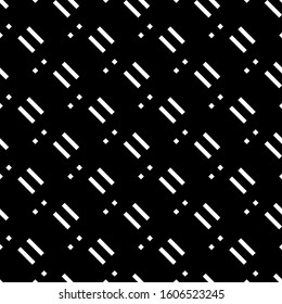 Seamless pattern. Angled stripes, rhombuses motif. Diagonal lines, diamonds ornament. Slanted dashes, squares background. Striped, dotted backdrop. Tilted strokes, dots wallpaper. Vector illustration.