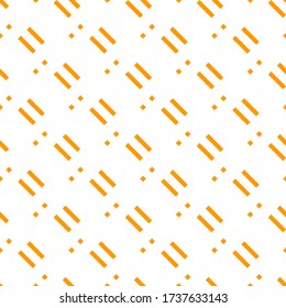 Seamless pattern. Angled stripes, rhombuses motif. Slanted dashes, squares background. Diagonal lines, diamonds ornament. Striped, dotted backdrop. Tilted strokes, dots wallpaper. Vector illustration.
