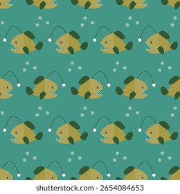 seamless pattern angler fish animal sea water on blue background vector wallpaper textile giftwrap fabric