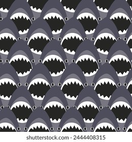 Seamless pattern of an angry shark. Hand drawn illustration of marine life.