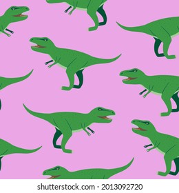 Seamless pattern with angry Tyrannosaurus rex cartoon characters for children design, textile and accessories.