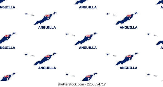 Patrón sin fisuras del mapa del país de ANGUILLA en los colores de la bandera ANGUILLA.  Con la leyenda del nombre del país "ANGUILLA".