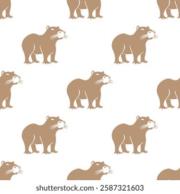 Seamless pattern with animal capybara on white background.