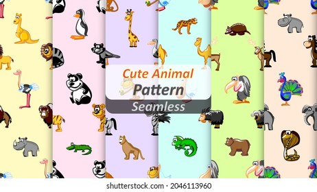 Seamless Pattern Animal Flat in Pastel Background. Fit For Fabric, toys, kids, wallpaper, book Etc.