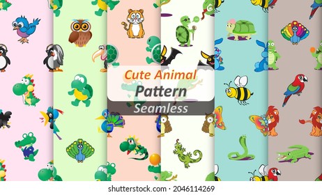 Seamless Pattern Animal Flat in Pastel Background. Fit For Fabric, toys, kids, wallpaper, book Etc.