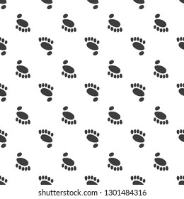 Seamless pattern, animal foot vector background illustration. Bear footprint.