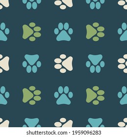 Seamless pattern with animal footprints. Background with footprints of a cat or dog. Vector illustration