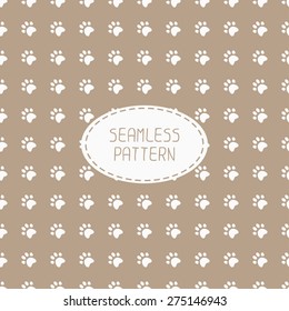 Seamless pattern with animal footprints, cat, dog. Wrapping paper. Paper for scrapbook. Tiling. Vector illustration traces with paw prints. Background. Stylish graphic texture for design, wallpaper.