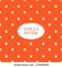 Seamless pattern with animal footprints, cat, dog. Wrapping paper. Paper for scrapbook. Tiling. Vector illustration traces with paw prints. Background. Stylish graphic texture for design, wallpaper.