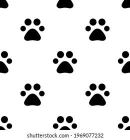 Patrón sin foco con huellas animales. Símbolo de garra de perro. Impresión de pie de mascota. Fondo blanco de la ilustración del vector.