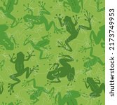 Seamless pattern with animal frogs. Abstract contemporary print with aquatic amphibians. Vector graphics.