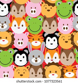 seamless pattern animal head in red background