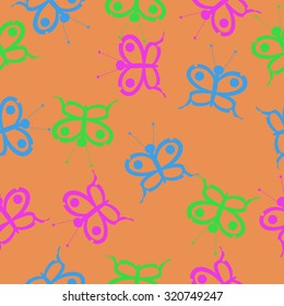 Seamless   pattern of  animal motif, butterflies, stripes, ellipses. Hand drawn.