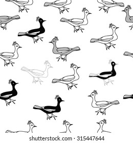 Seamless  pattern of  animal motif,  doodles,   birds,stripes, spots, hole . Hand drawn.