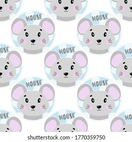 Seamless pattern animal mouse face. Funny head muzzle.Vector illustration.