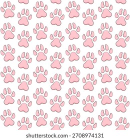 Seamless pattern with animal paw print. Colored vector background on white.