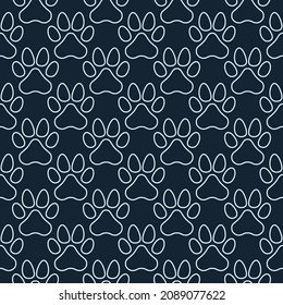 Seamless Pattern with Animal Paw Track Prints linear symbols. Vector Pet Paw Print repeating background