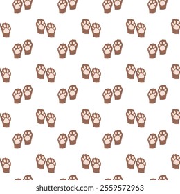Seamless pattern with animal paws on white background, paw print, cat, dog, kitty