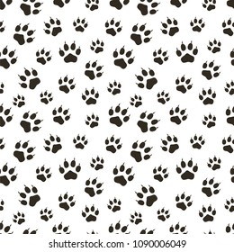 
Seamless pattern with animal paws. Traces of cats and dogs. Footprints of wild animals