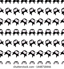 Seamless pattern animal pengiuns cute cartoon with isolated black and white background - Stock Vector
