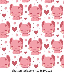 Seamless pattern animal pet character in pink color