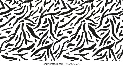 Seamless pattern animal rough striped on white background. Monochrome fur wild animals tiger or zebra. Abstract texture mammals. Vector repeated texture for print, fabric, wrapping, wallpaper, tissue.