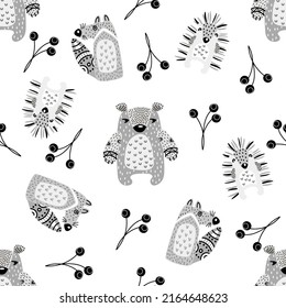 
Un animal de patrón sin foco al estilo escandinavo. Para los niños. Ilustración vectorial.