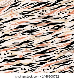 Seamless pattern animal skin hand drawn design. Leopard brush paint background with zebra illustration. Design for fashion,fabric,wallpaper,web and all prints on light beige background color