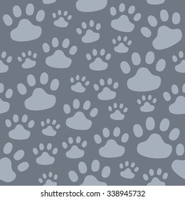 Seamless pattern of animal tracks, hand-drawn. Vector illustration on light gray background.